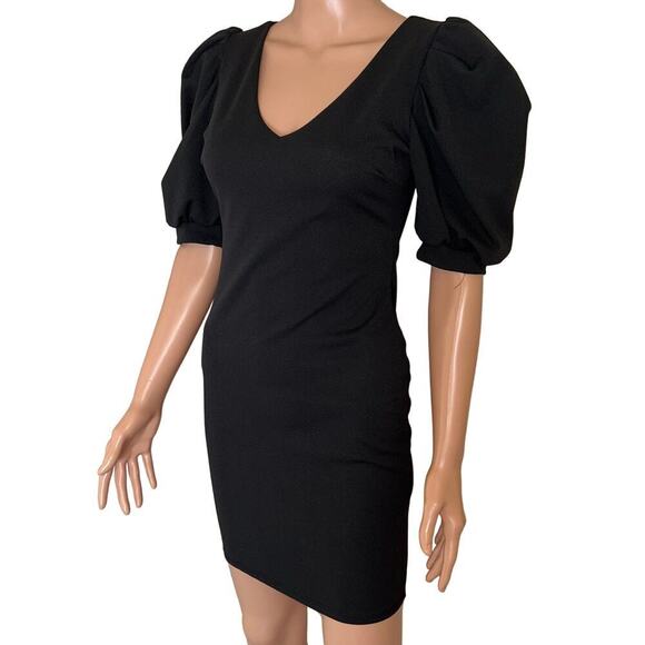 Chocolate brand dress Made in USA LBD puff sleeve V-neck black dress SZ M career - Picture 3 of 11
